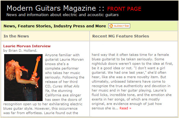 Modern Guitars Magazine Feature Story on Laurie Morvan