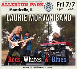 Laurie Morvan Band to play Reds, Whites & the Blues at Allerton Park in Monticello, IL on July 7, 2023.