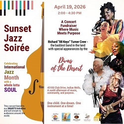 Laurie Morvan in special appearance with Divas of the Desert at Sunset Jazz Soiree on April 19 2026 at Vicky's of Santa Fe, Indian Wells, CA at the Sunset Music and Education Foundation fundraiser.