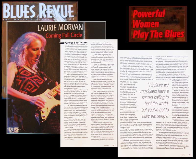 Guitar player Laurie Morvan in Blues Revue Magazine feature article