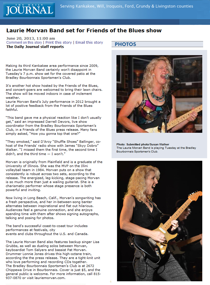 Daily Journal feature article on Laurie Morvan Band in June 20, 2013