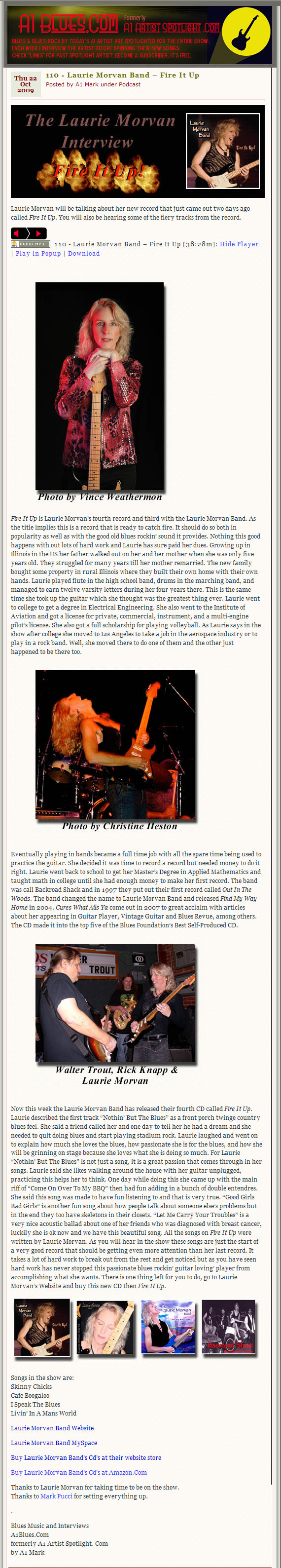 A1Blues.com Interview and Podcast  - Laurie Morvan Band - Fire It Up!
