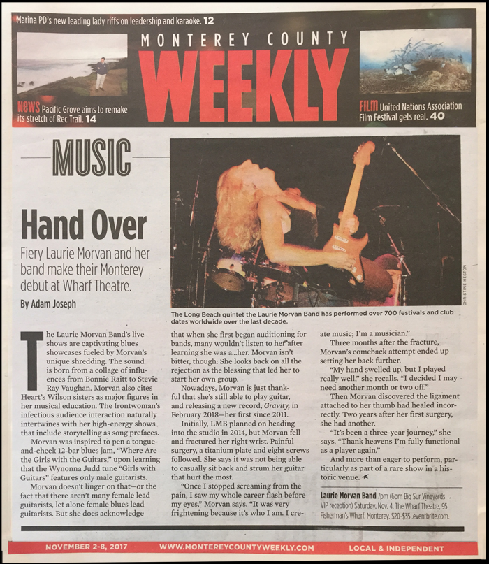 Pasadena Weekly newspaper Arts Section Feature Article on the Laurie Morvan Band