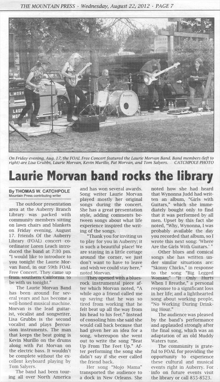 Mountain Press feature article on the Laurie Morvan Band, Aug 2012