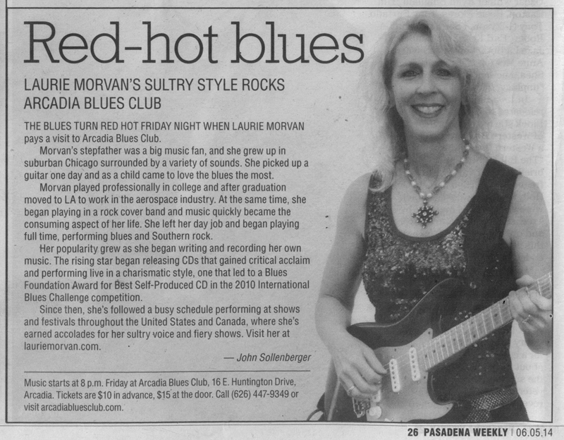 Pasadena Weekly newspaper Arts Section Feature Article on the Laurie Morvan Band