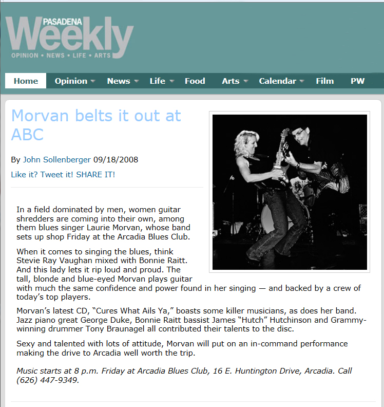 Pasadena Weekly feature article screen shot Laurie Morvan Band